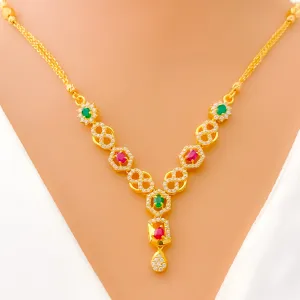 Colorful Interlinked 22k Gold Infinity Loop CZ Necklace Set