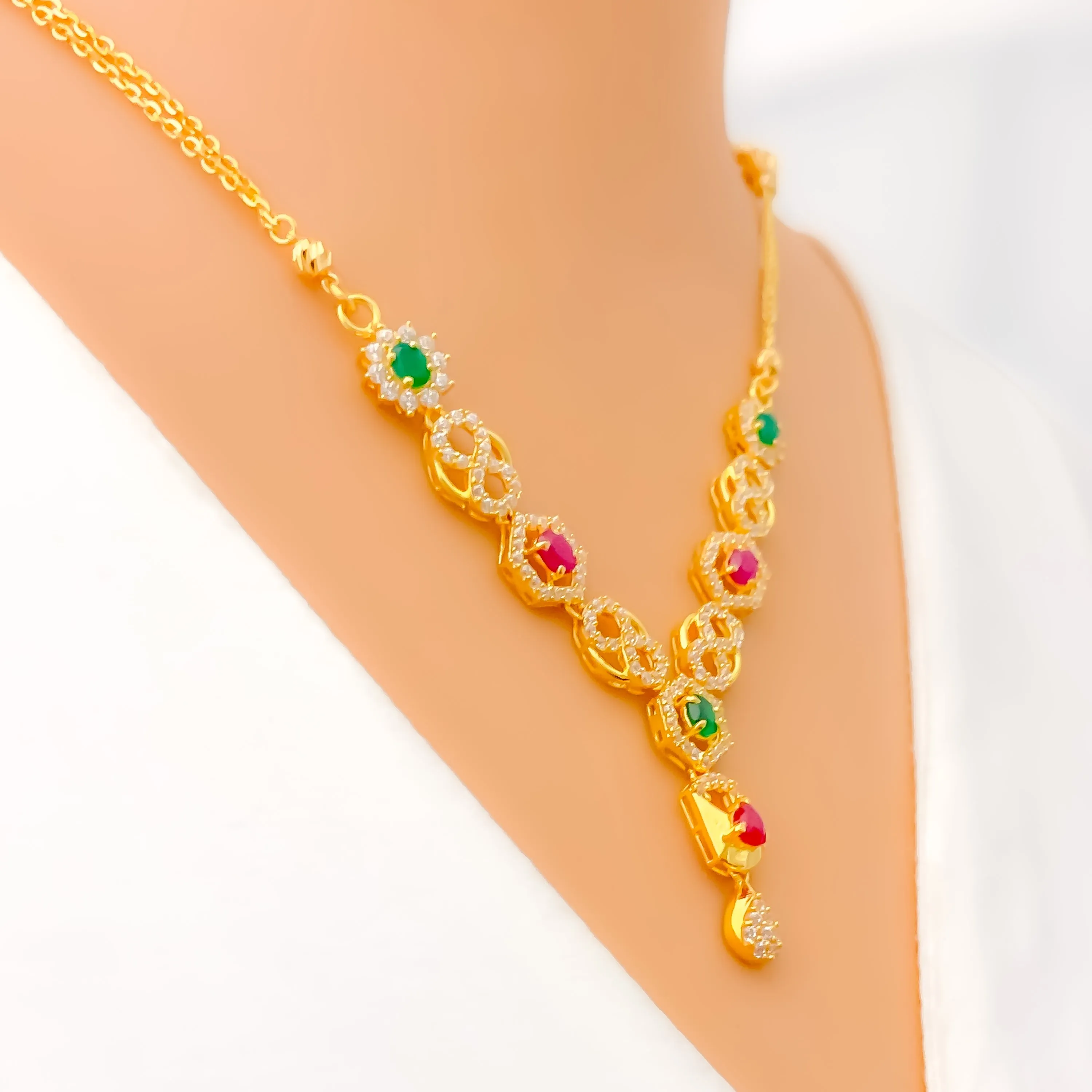 Colorful Interlinked 22k Gold Infinity Loop CZ Necklace Set