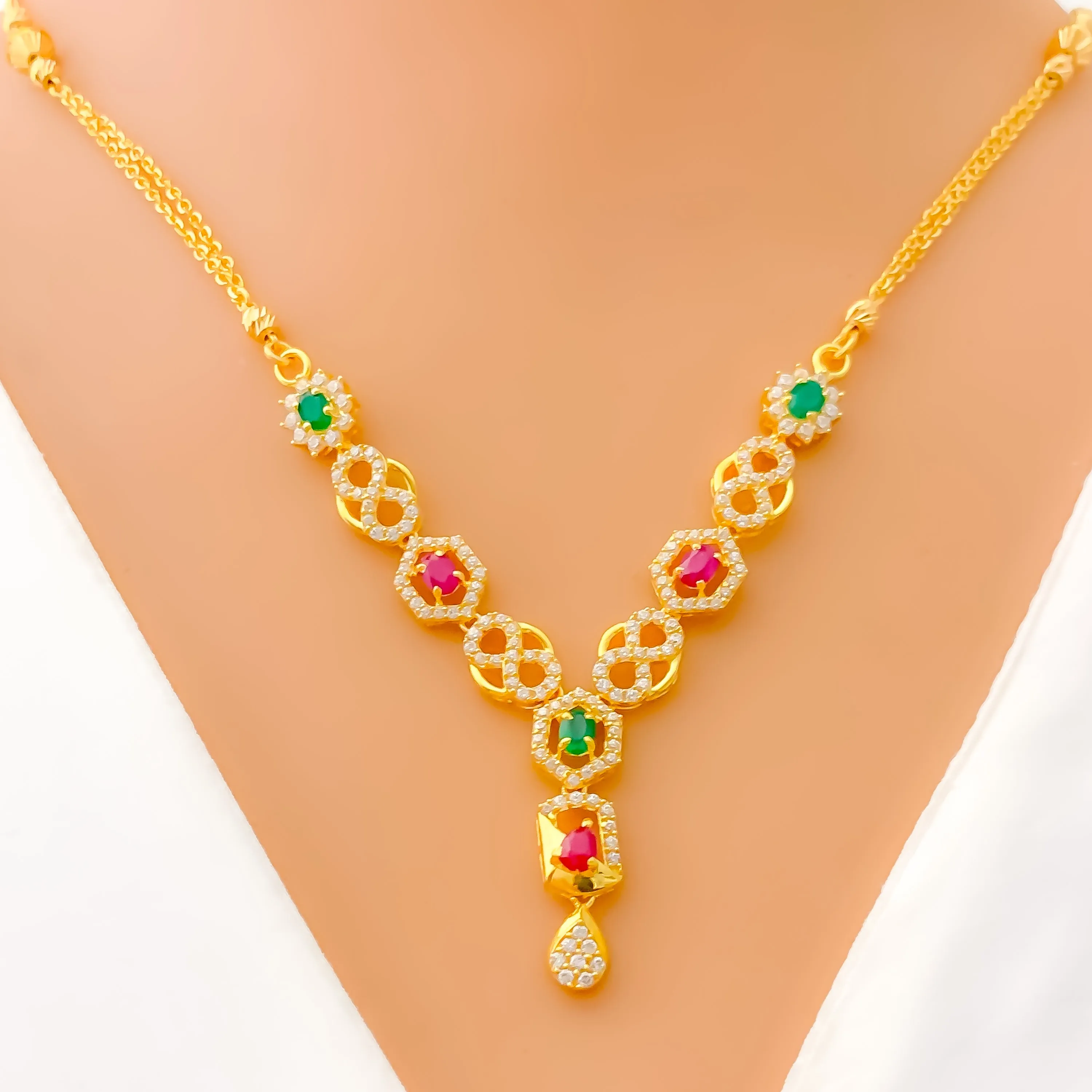 Colorful Interlinked 22k Gold Infinity Loop CZ Necklace Set