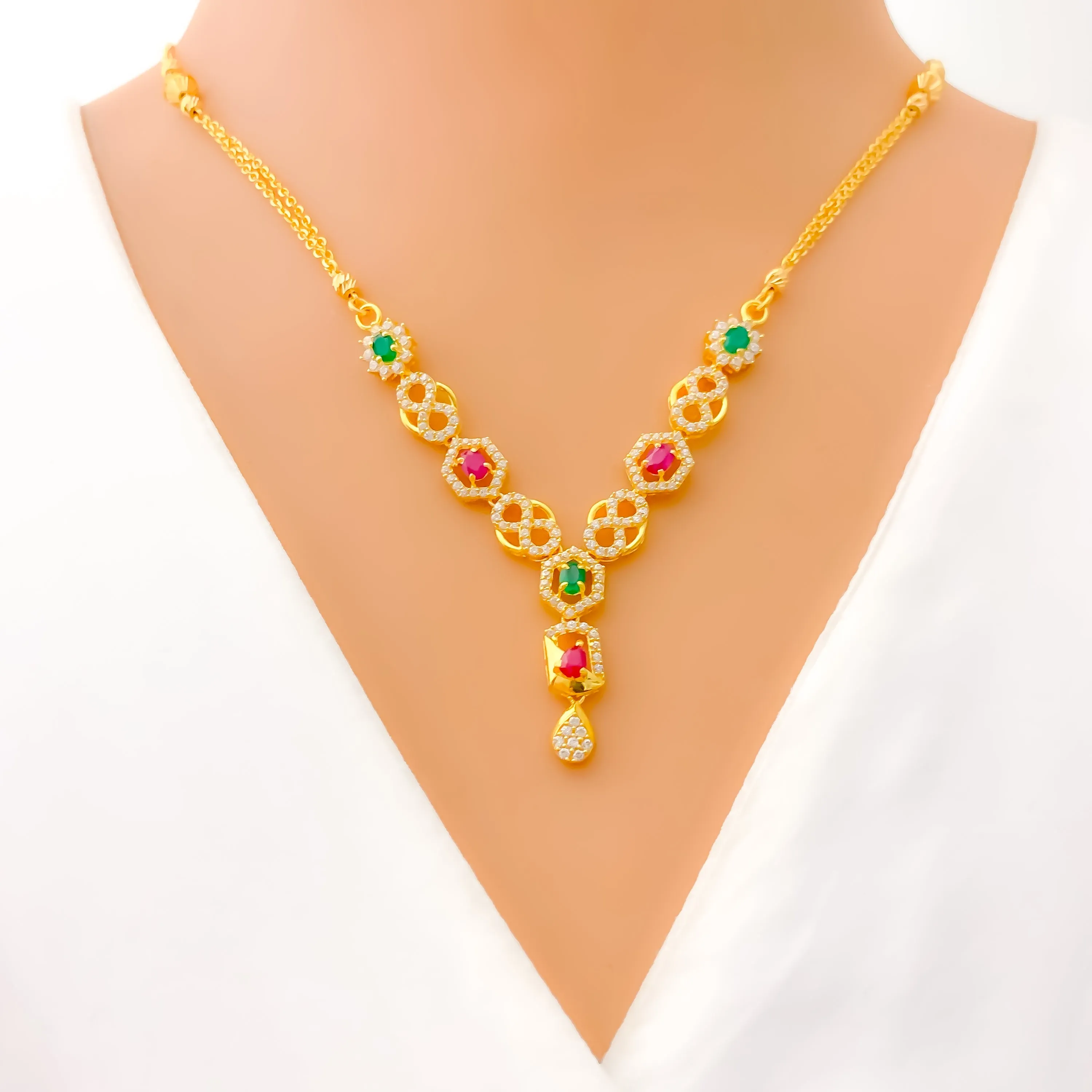Colorful Interlinked 22k Gold Infinity Loop CZ Necklace Set