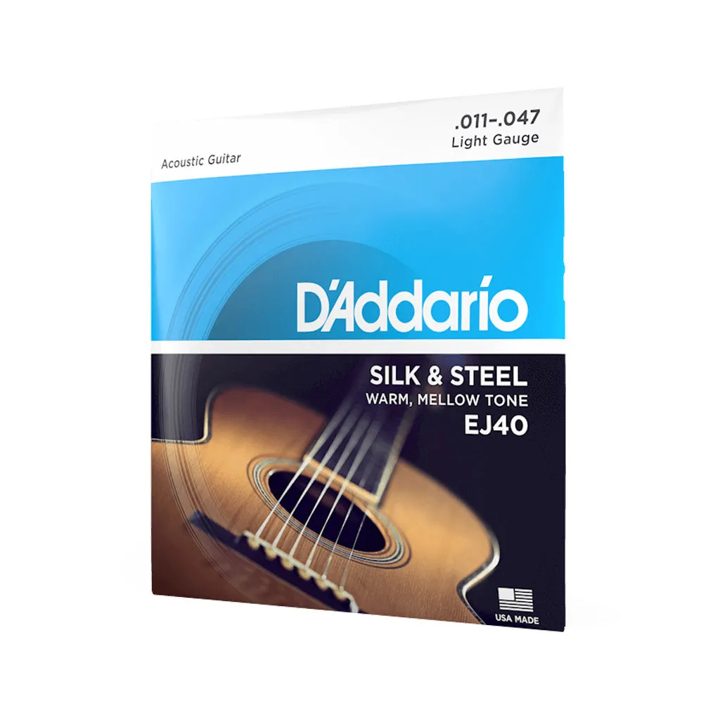 D'Addario EJ40 Silk and Steel Folk Acoustic Guitar Strings, Light, 11-47