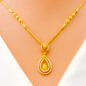 Dazzling Dual Drop 22k Gold CZ Necklace Set