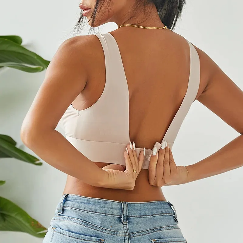 Deep V Backless Seamless Push-Up Bralette for Women - Sexy Lingerie with Back Closure