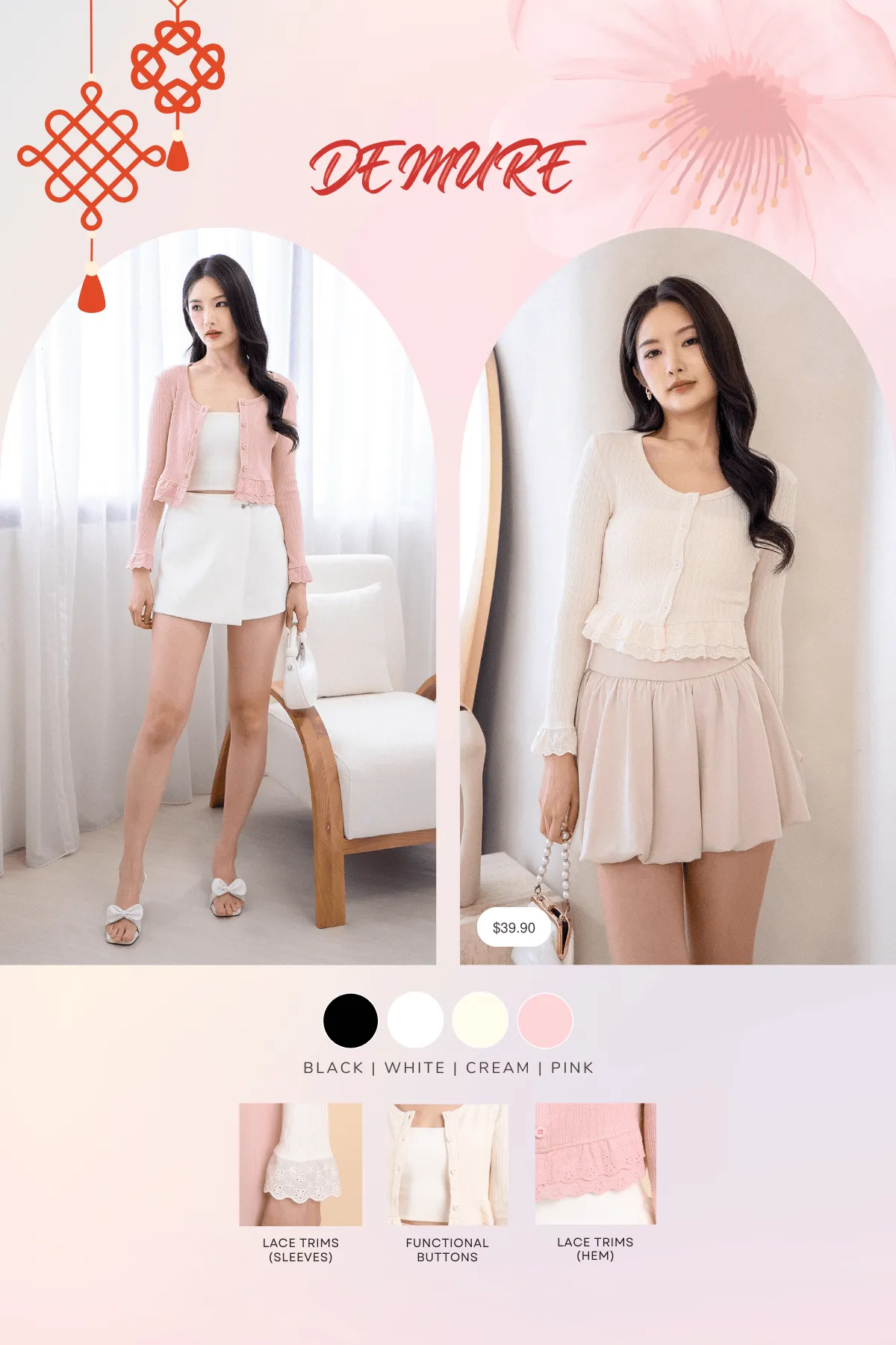 DEMURE CROPPED CARDIGAN IN CREAM