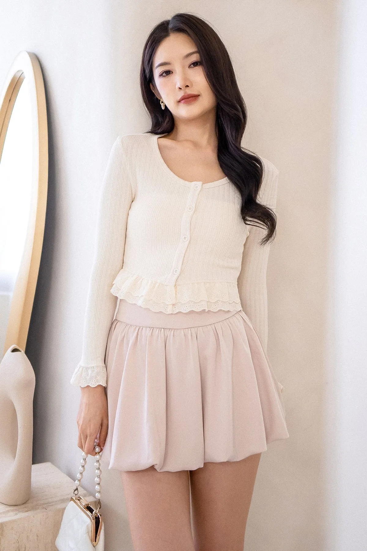 DEMURE CROPPED CARDIGAN IN CREAM
