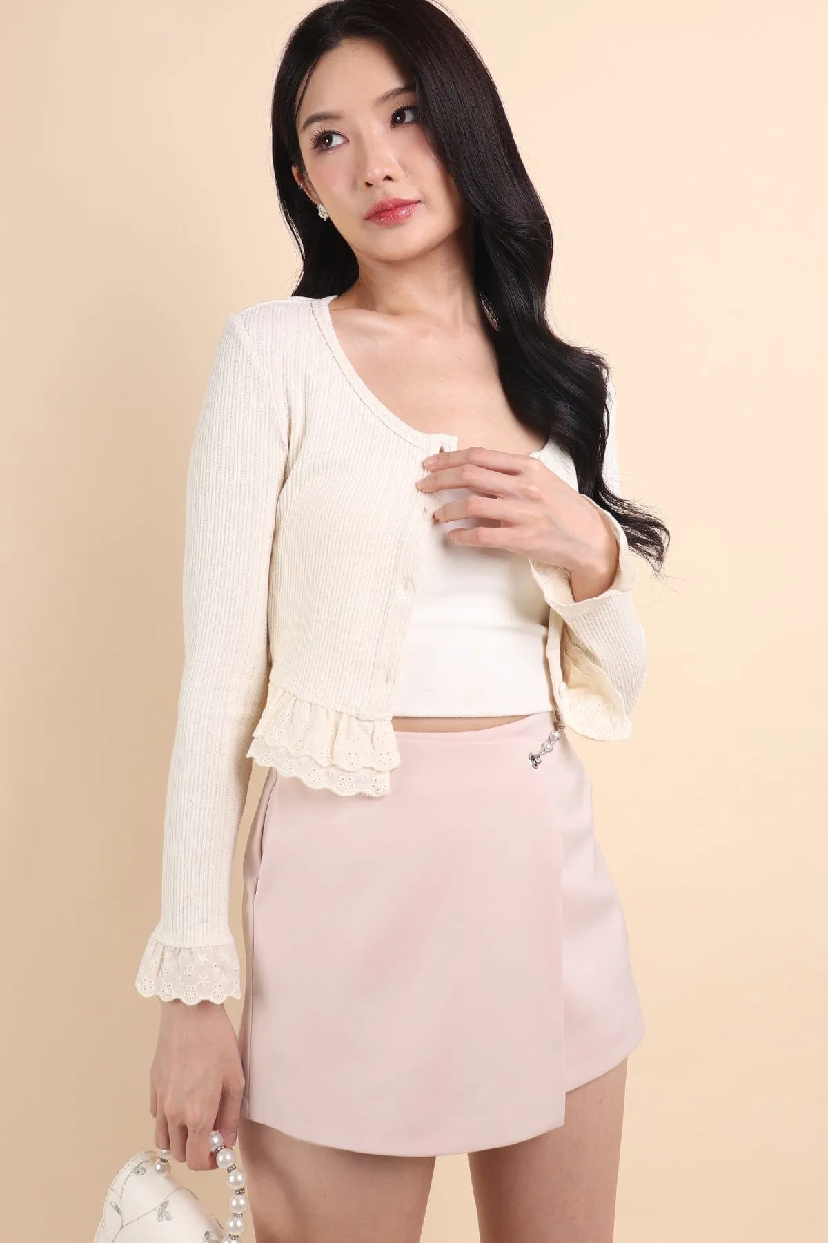 DEMURE CROPPED CARDIGAN IN CREAM