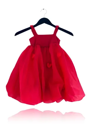 DOLLY World Heart Ballon Organza Dress with Cotton Body - Red