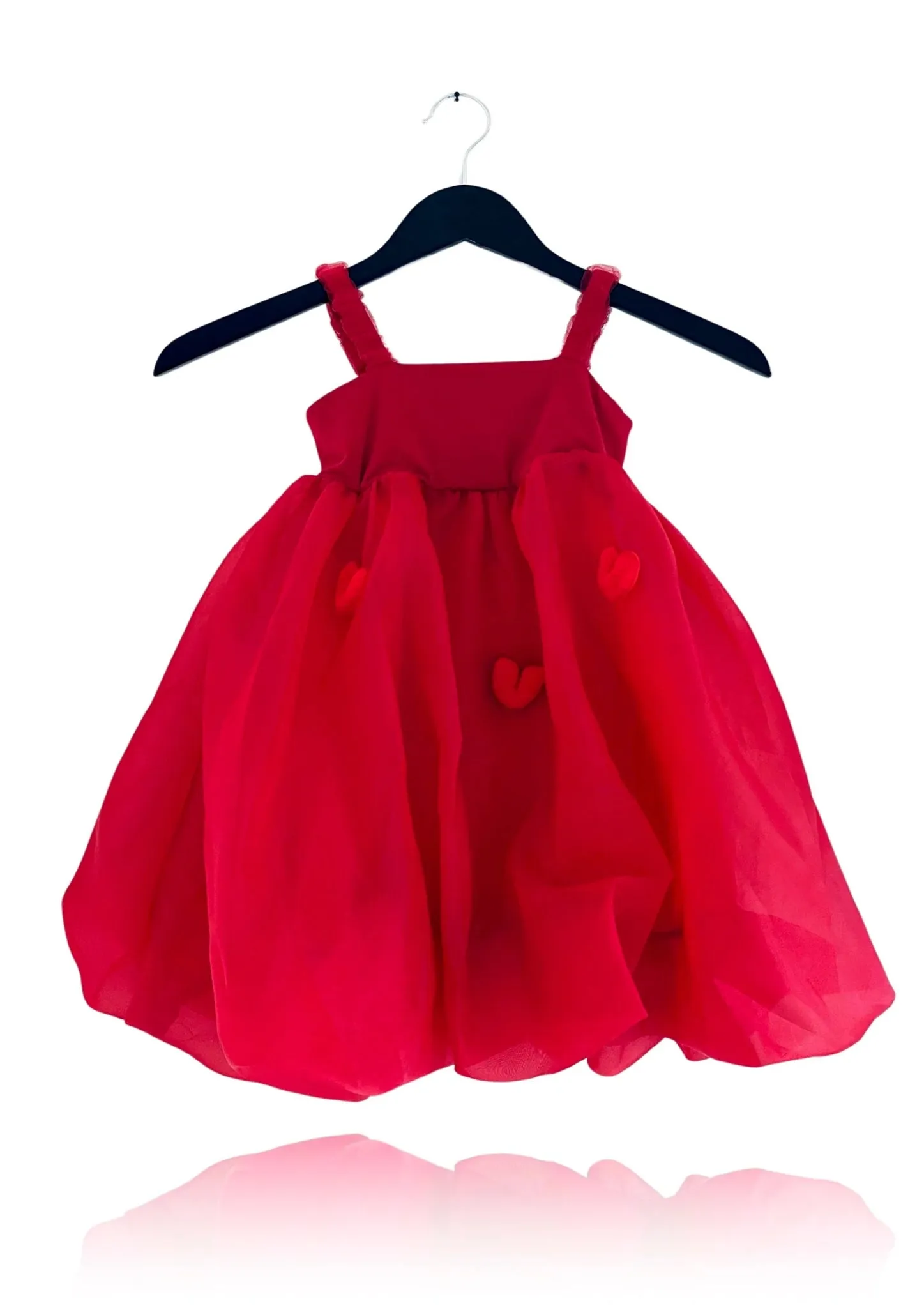 DOLLY World Heart Ballon Organza Dress with Cotton Body - Red