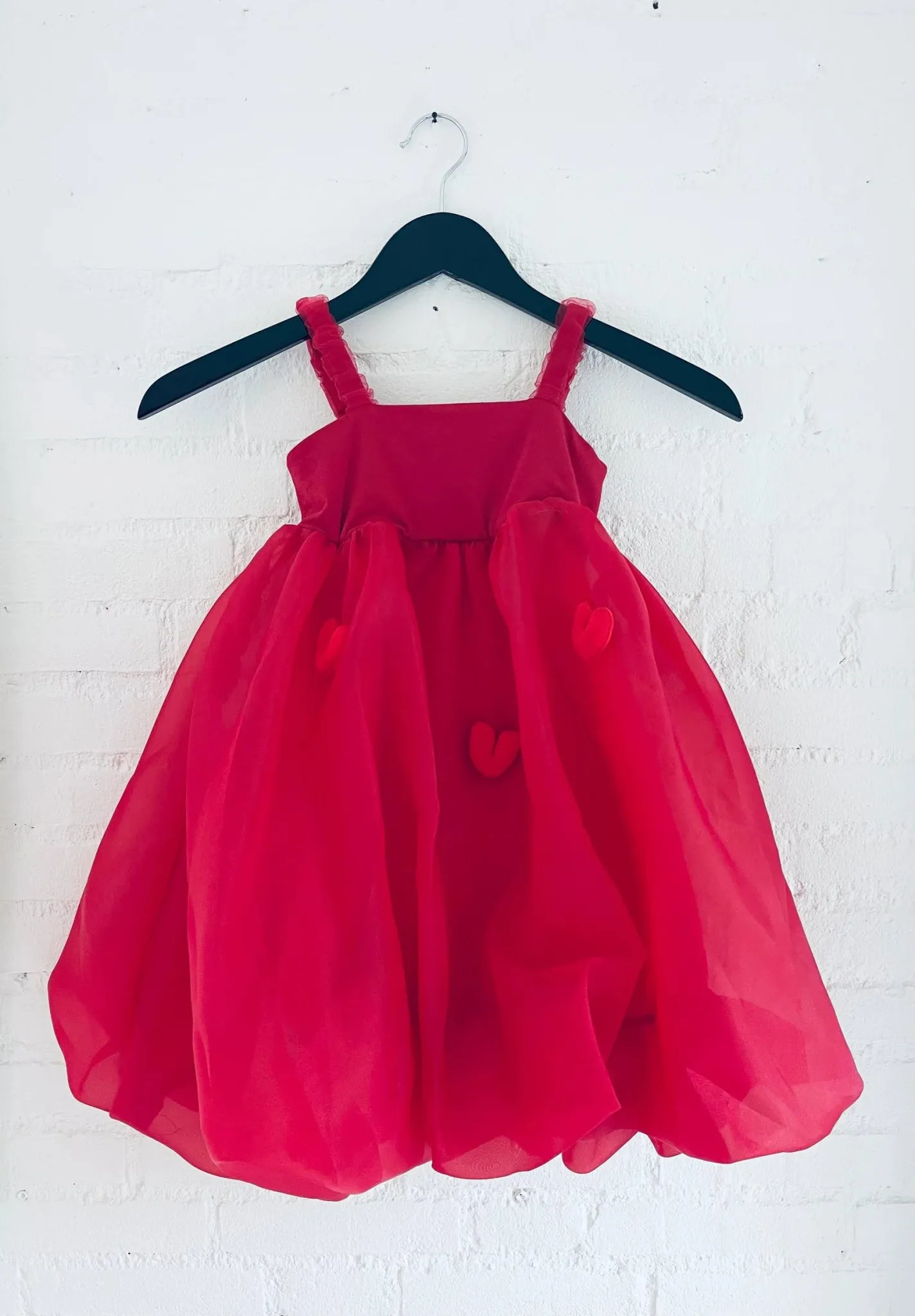 DOLLY World Heart Ballon Organza Dress with Cotton Body - Red