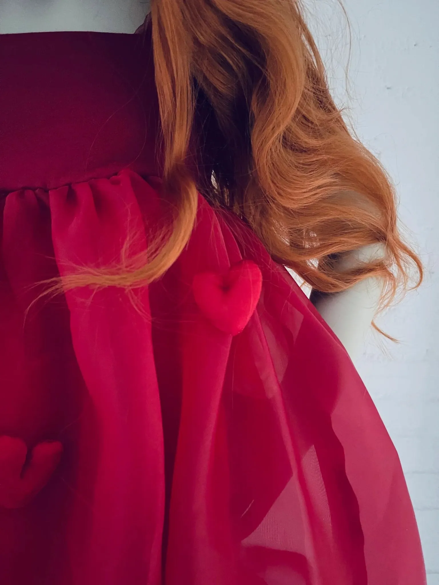 DOLLY World Heart Ballon Organza Dress with Cotton Body - Red