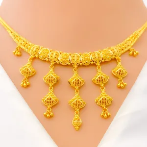 Dynamic Dangling Tassel 22k Gold Necklace Set
