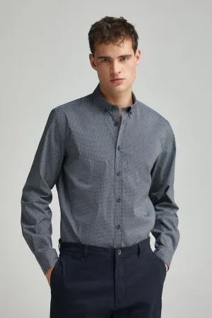 Easy care micro print poplin shirt - Blue