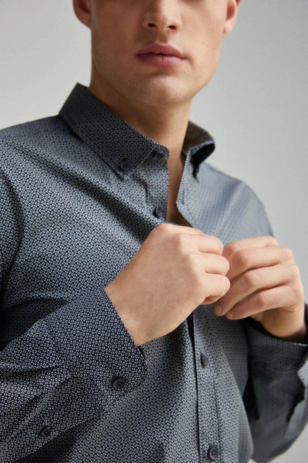 Easy care micro print poplin shirt - Blue