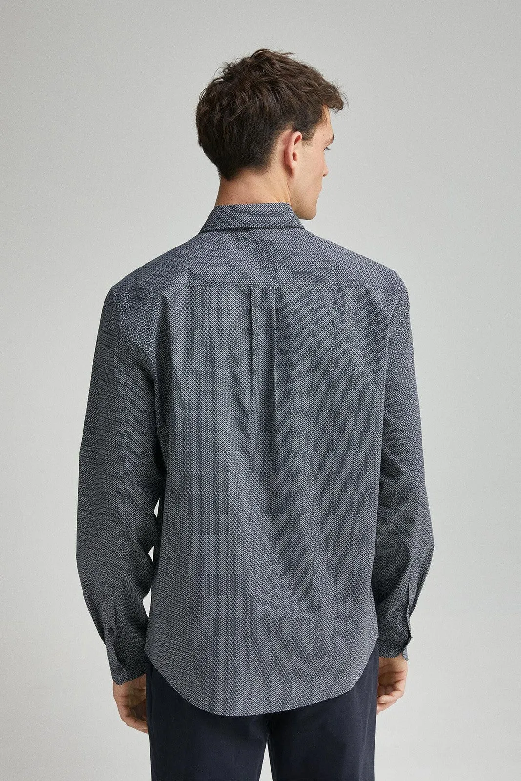 Easy care micro print poplin shirt - Blue