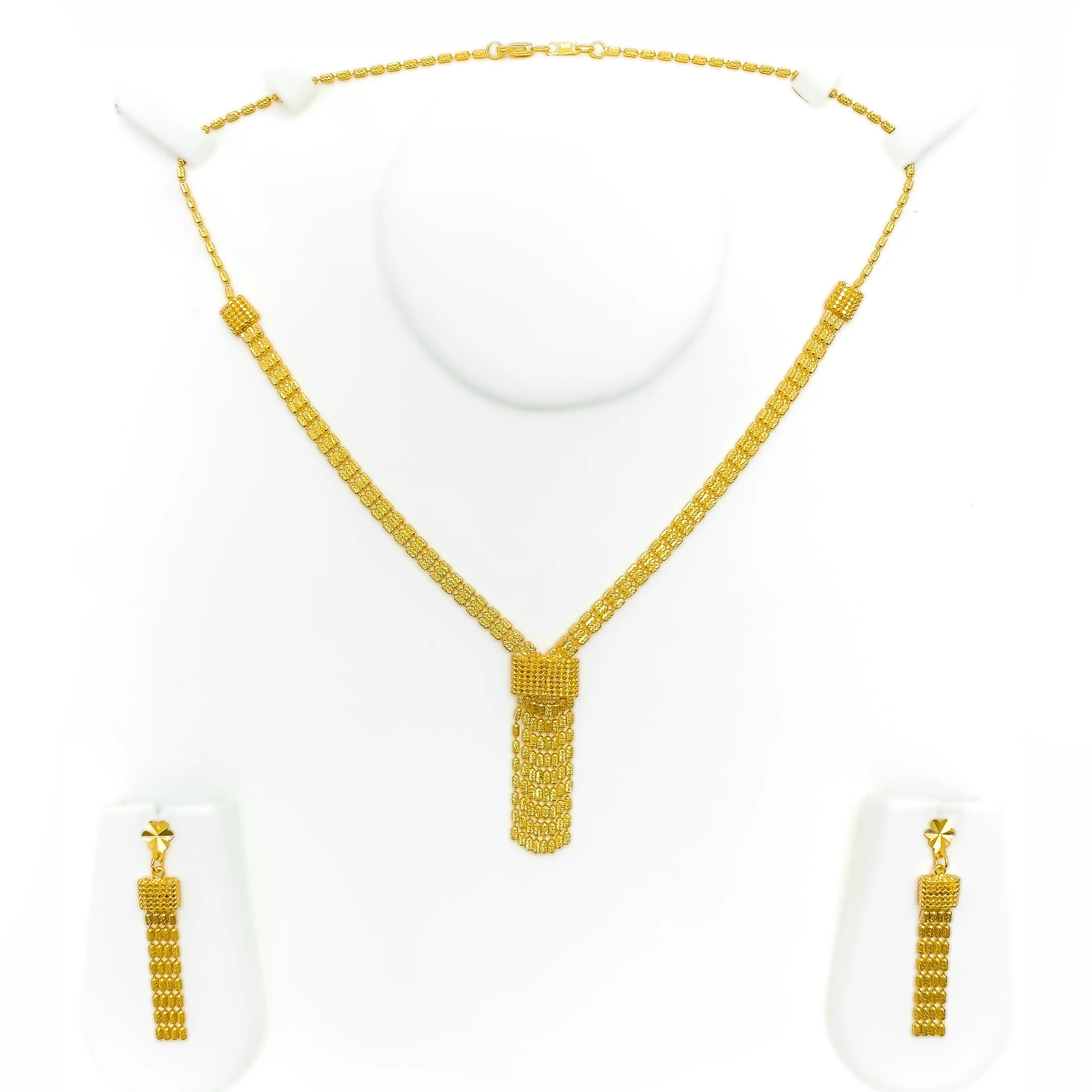 Elegant Contemporary 22K Gold Hanging Chain Necklace Set