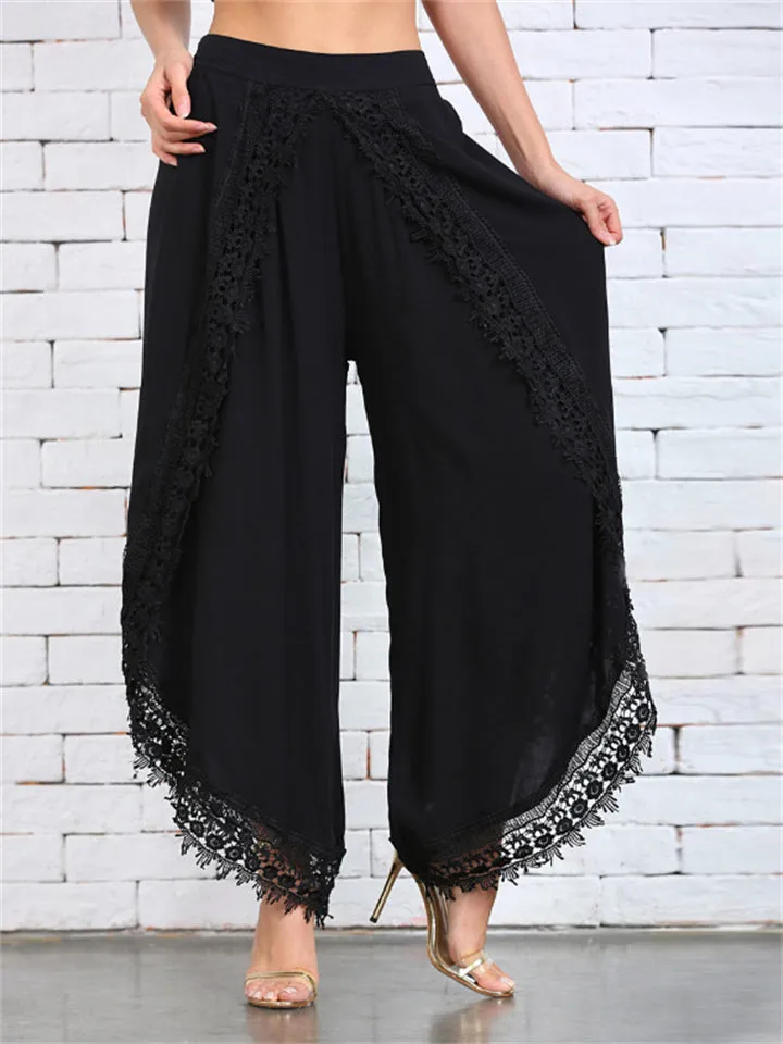 Elegant Relaxed Ladies Lace Layered Wide Leg Harem Pants
