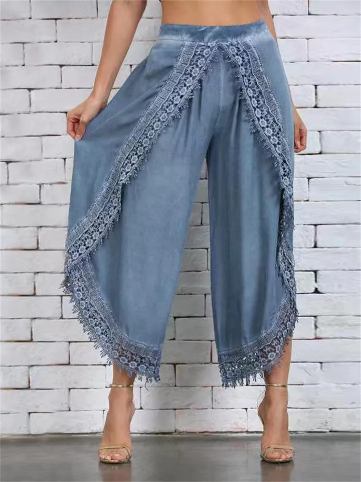 Elegant Relaxed Ladies Lace Layered Wide Leg Harem Pants