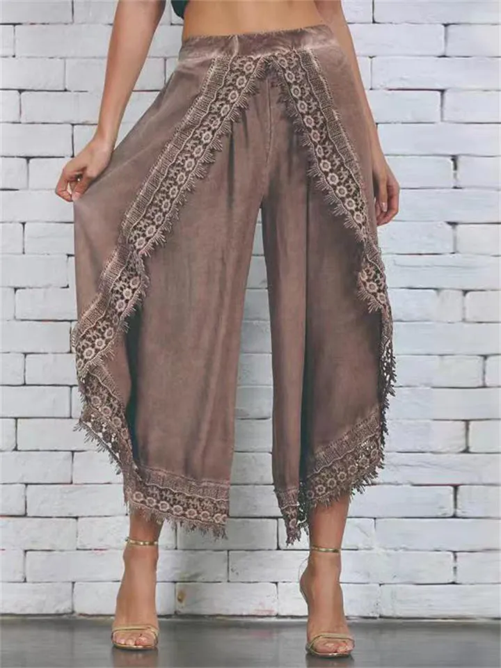 Elegant Relaxed Ladies Lace Layered Wide Leg Harem Pants