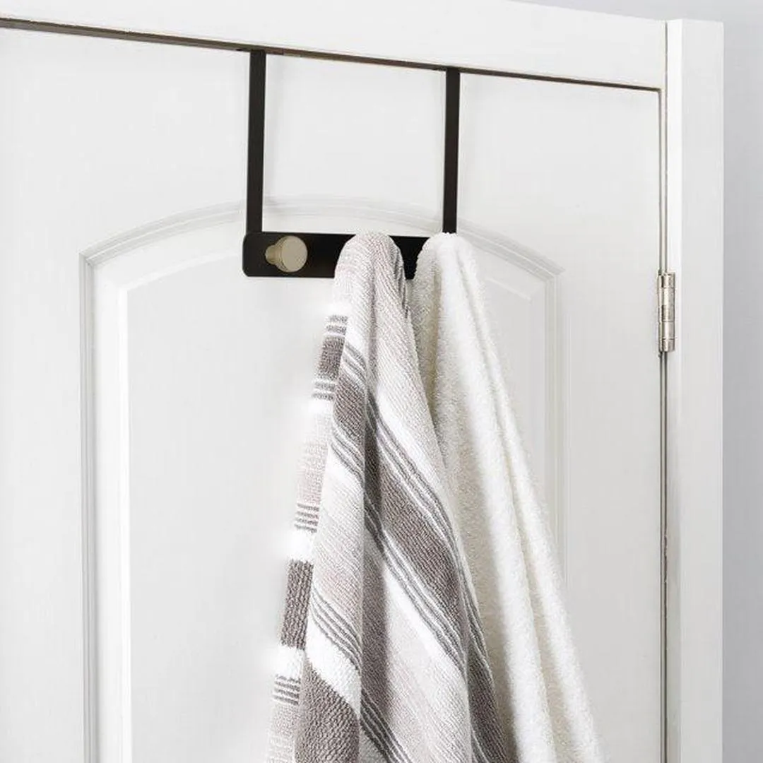 Elle Home Matte Black and Gold Over-the-Door Hook Rack with 3 Hooks