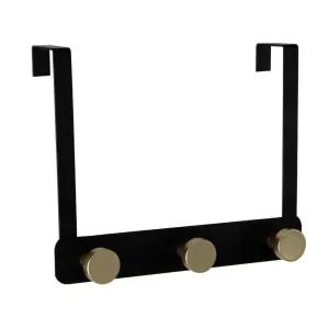 Elle Home Matte Black and Gold Over-the-Door Hook Rack with 3 Hooks