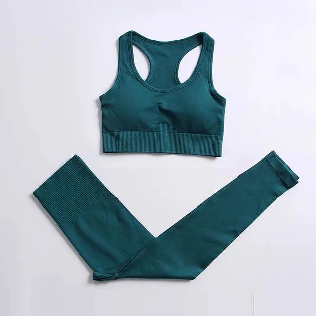 Energy Seamless Yoga Set - Sport Outfit for Women, Gym Clothing Fitness Long Sleeve Crop Top High Waist Leggings, Running Sportswear