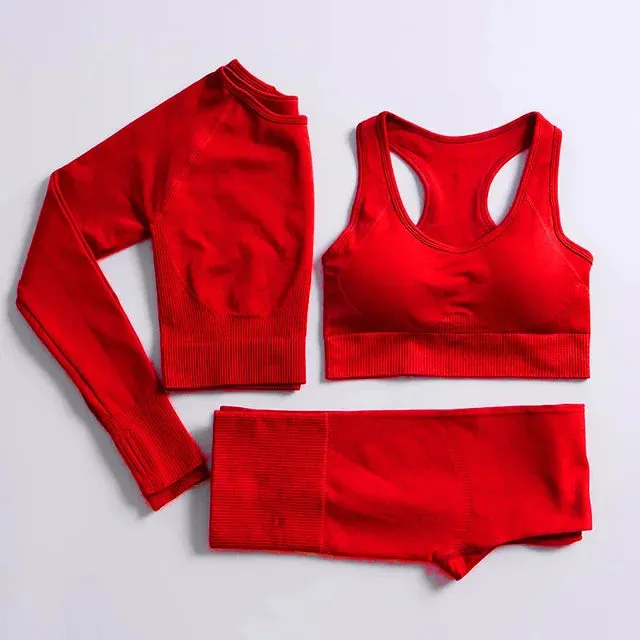 Energy Seamless Yoga Set - Sport Outfit for Women, Gym Clothing Fitness Long Sleeve Crop Top High Waist Leggings, Running Sportswear