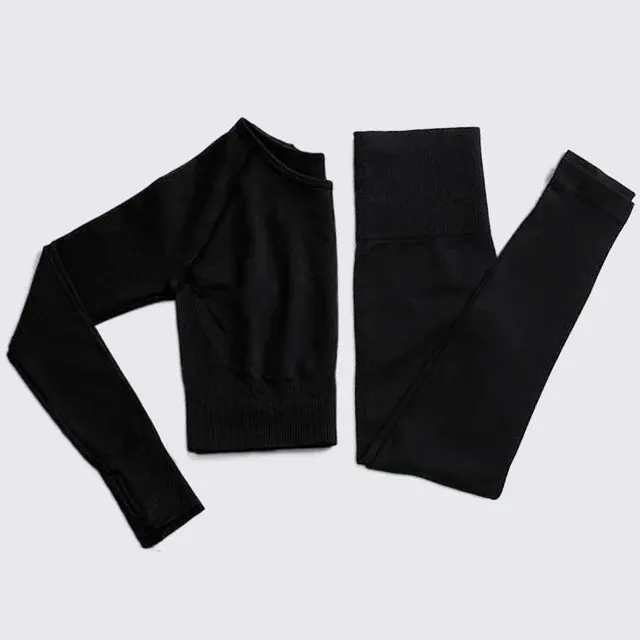 Energy Seamless Yoga Set - Sport Outfit for Women, Gym Clothing Fitness Long Sleeve Crop Top High Waist Leggings, Running Sportswear