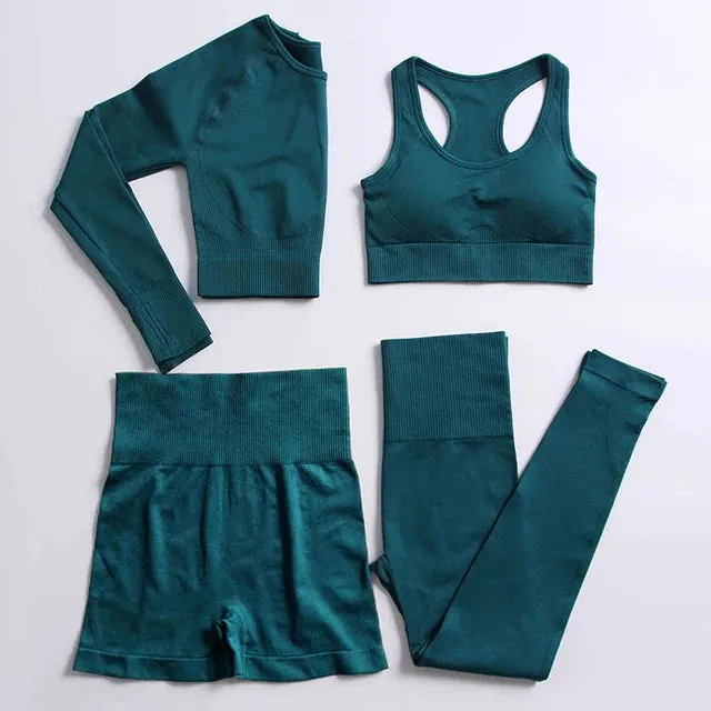 Energy Seamless Yoga Set - Sport Outfit for Women, Gym Clothing Fitness Long Sleeve Crop Top High Waist Leggings, Running Sportswear