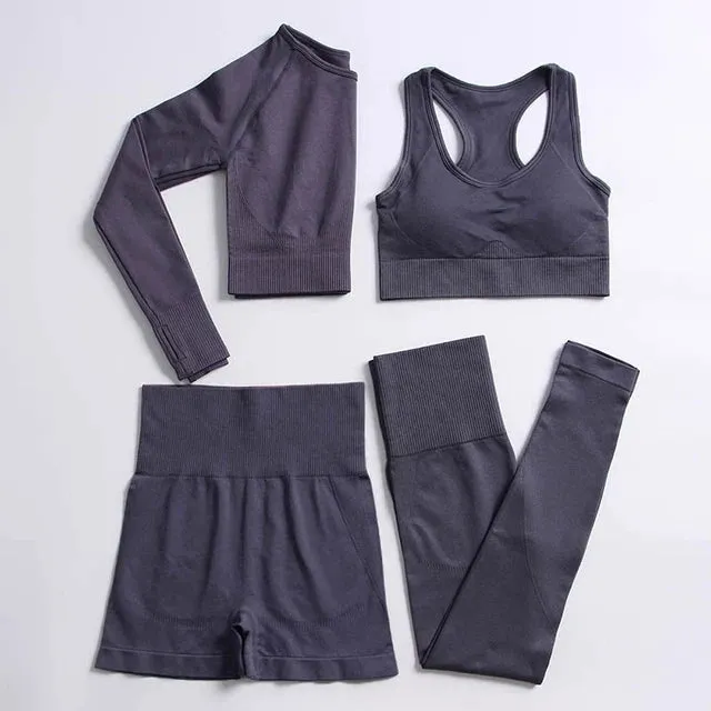 Energy Seamless Yoga Set - Sport Outfit for Women, Gym Clothing Fitness Long Sleeve Crop Top High Waist Leggings, Running Sportswear