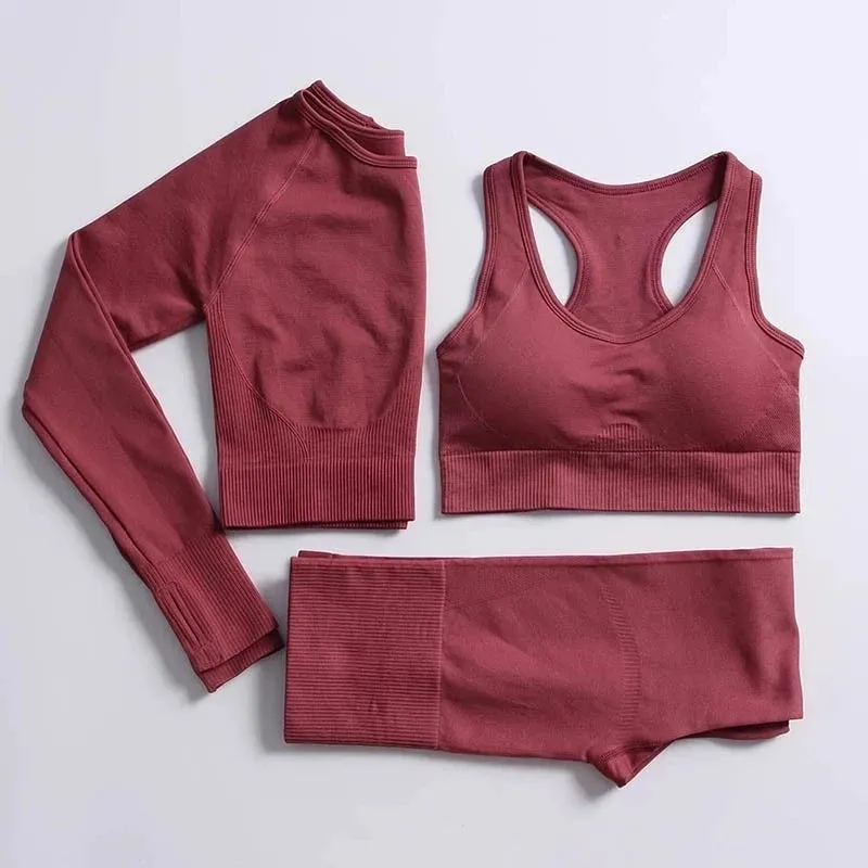 Energy Seamless Yoga Set - Sport Outfit for Women, Gym Clothing Fitness Long Sleeve Crop Top High Waist Leggings, Running Sportswear