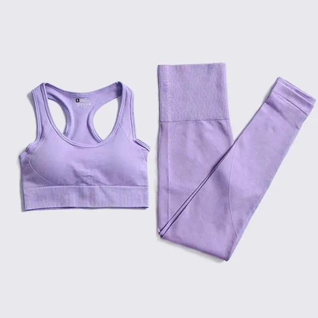 Energy Seamless Yoga Set - Sport Outfit for Women, Gym Clothing Fitness Long Sleeve Crop Top High Waist Leggings, Running Sportswear