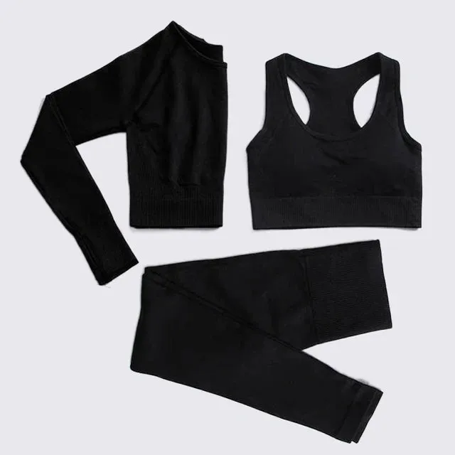Energy Seamless Yoga Set - Sport Outfit for Women, Gym Clothing Fitness Long Sleeve Crop Top High Waist Leggings, Running Sportswear