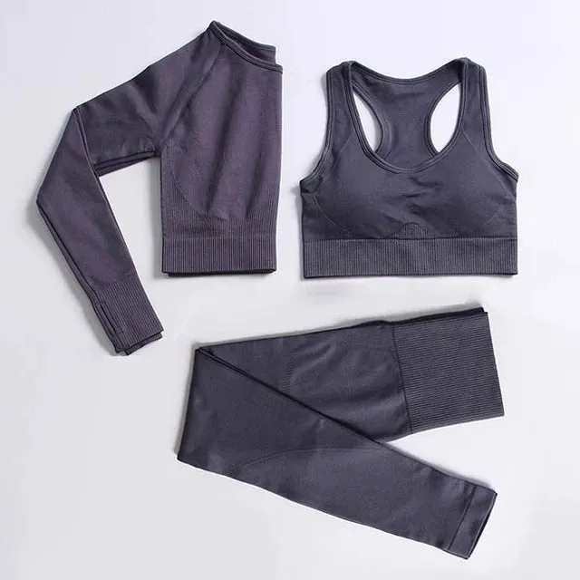 Energy Seamless Yoga Set - Sport Outfit for Women, Gym Clothing Fitness Long Sleeve Crop Top High Waist Leggings, Running Sportswear