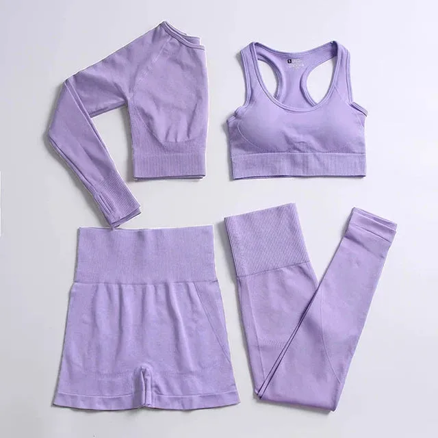 Energy Seamless Yoga Set - Sport Outfit for Women, Gym Clothing Fitness Long Sleeve Crop Top High Waist Leggings, Running Sportswear