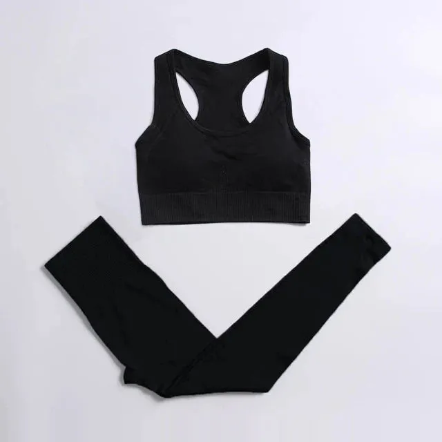 Energy Seamless Yoga Set - Sport Outfit for Women, Gym Clothing Fitness Long Sleeve Crop Top High Waist Leggings, Running Sportswear