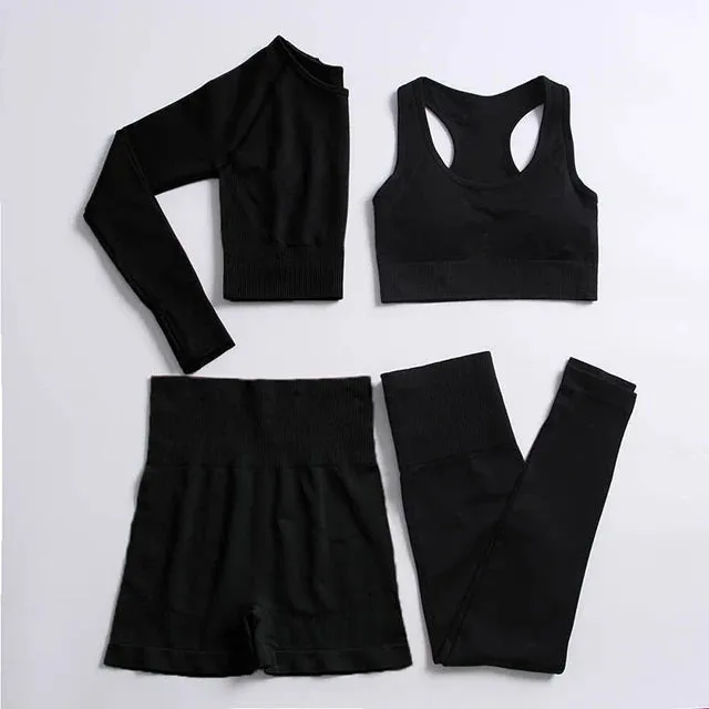 Energy Seamless Yoga Set - Sport Outfit for Women, Gym Clothing Fitness Long Sleeve Crop Top High Waist Leggings, Running Sportswear