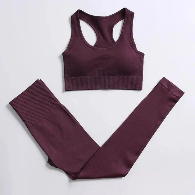 Energy Seamless Yoga Set - Sport Outfit for Women, Gym Clothing Fitness Long Sleeve Crop Top High Waist Leggings, Running Sportswear