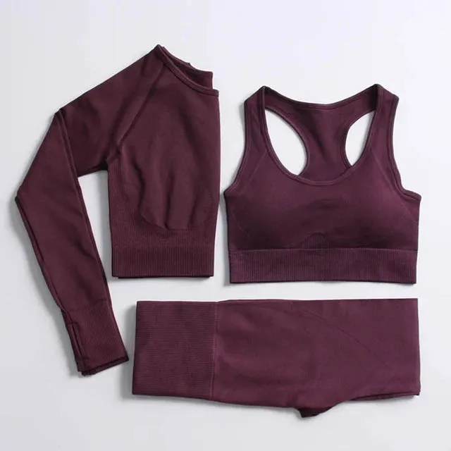 Energy Seamless Yoga Set - Sport Outfit for Women, Gym Clothing Fitness Long Sleeve Crop Top High Waist Leggings, Running Sportswear