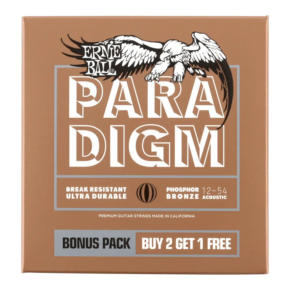 Ernie Ball Paradigm Medium Light Phosphor Bronze Acoustic Guitar Strings 12-54 Gauge, 3 Pack