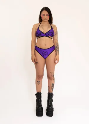Evil Shadows Cross Front Bikini Top- Purple