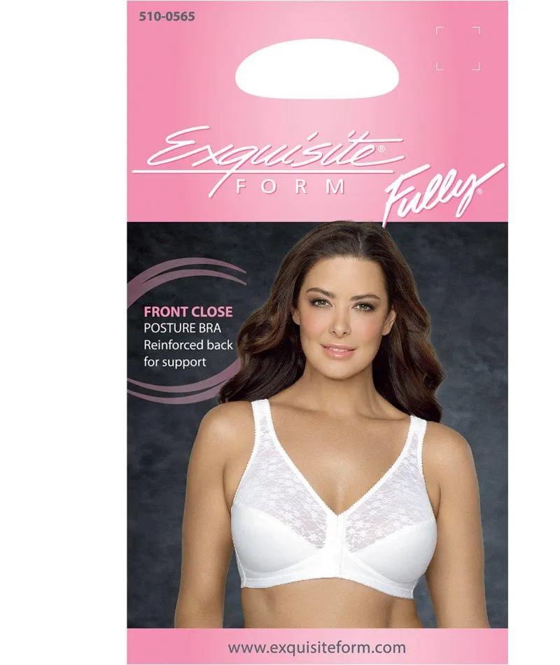 Exquisite Form Fully Front Close Wire-Free Posture Bra With Lace - White