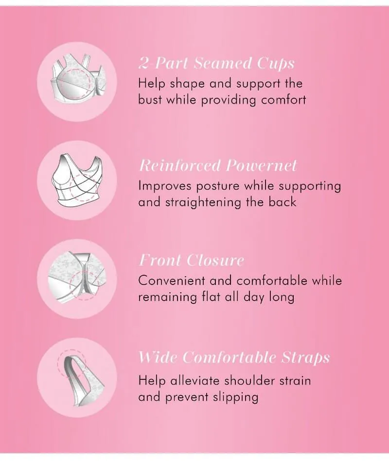 Exquisite Form Fully Front Close Wire-Free Posture Bra With Lace - White