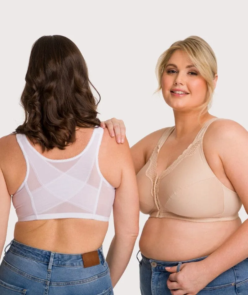 Exquisite Form Fully Front Close Wire-Free Posture Bra With Lace - White