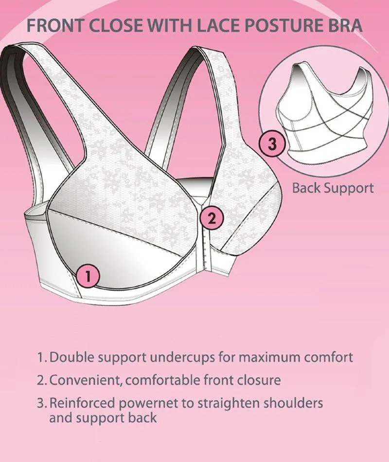 Exquisite Form Fully Front Close Wire-Free Posture Bra With Lace - White