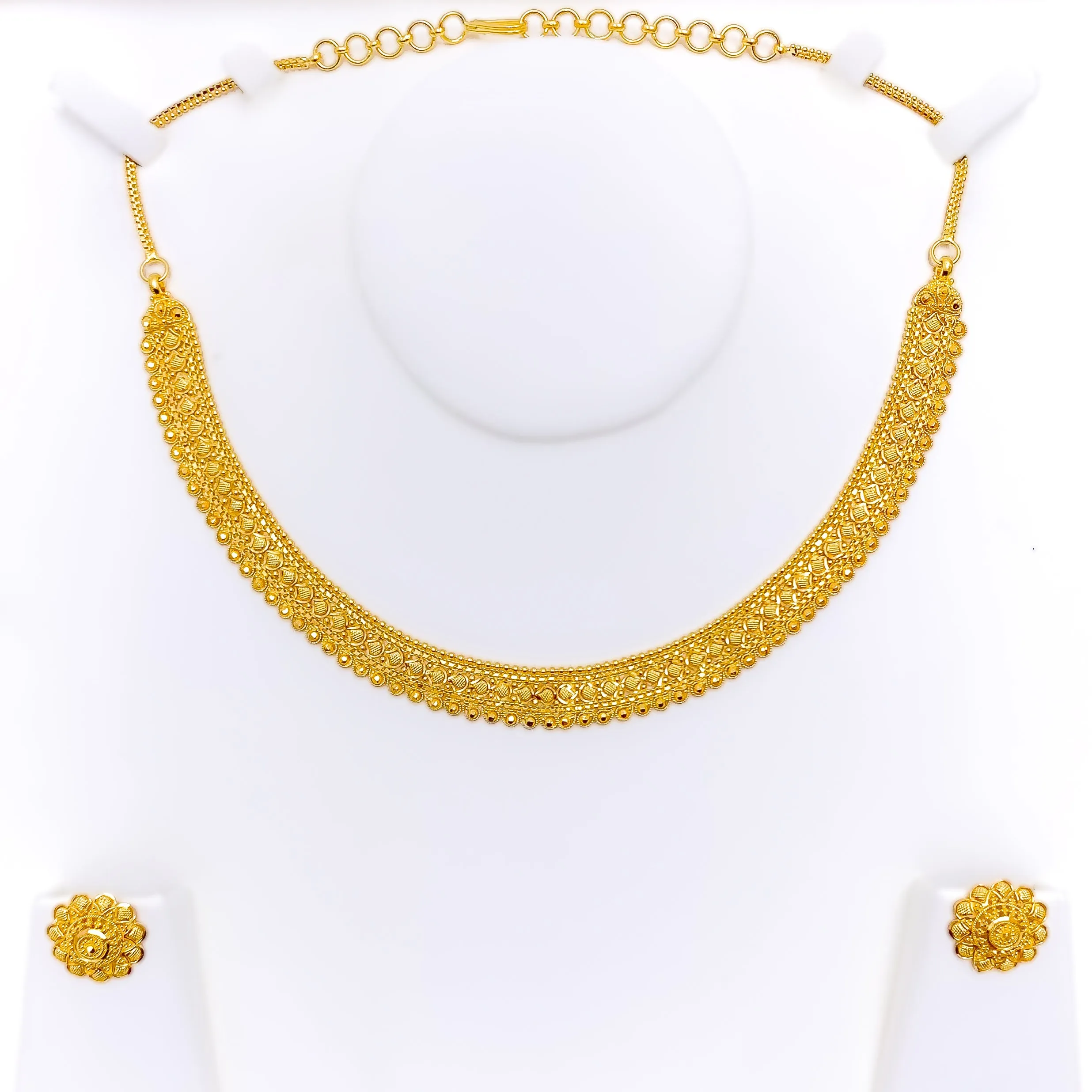 Festive Traditional Checkered 22k Gold Necklace Set
