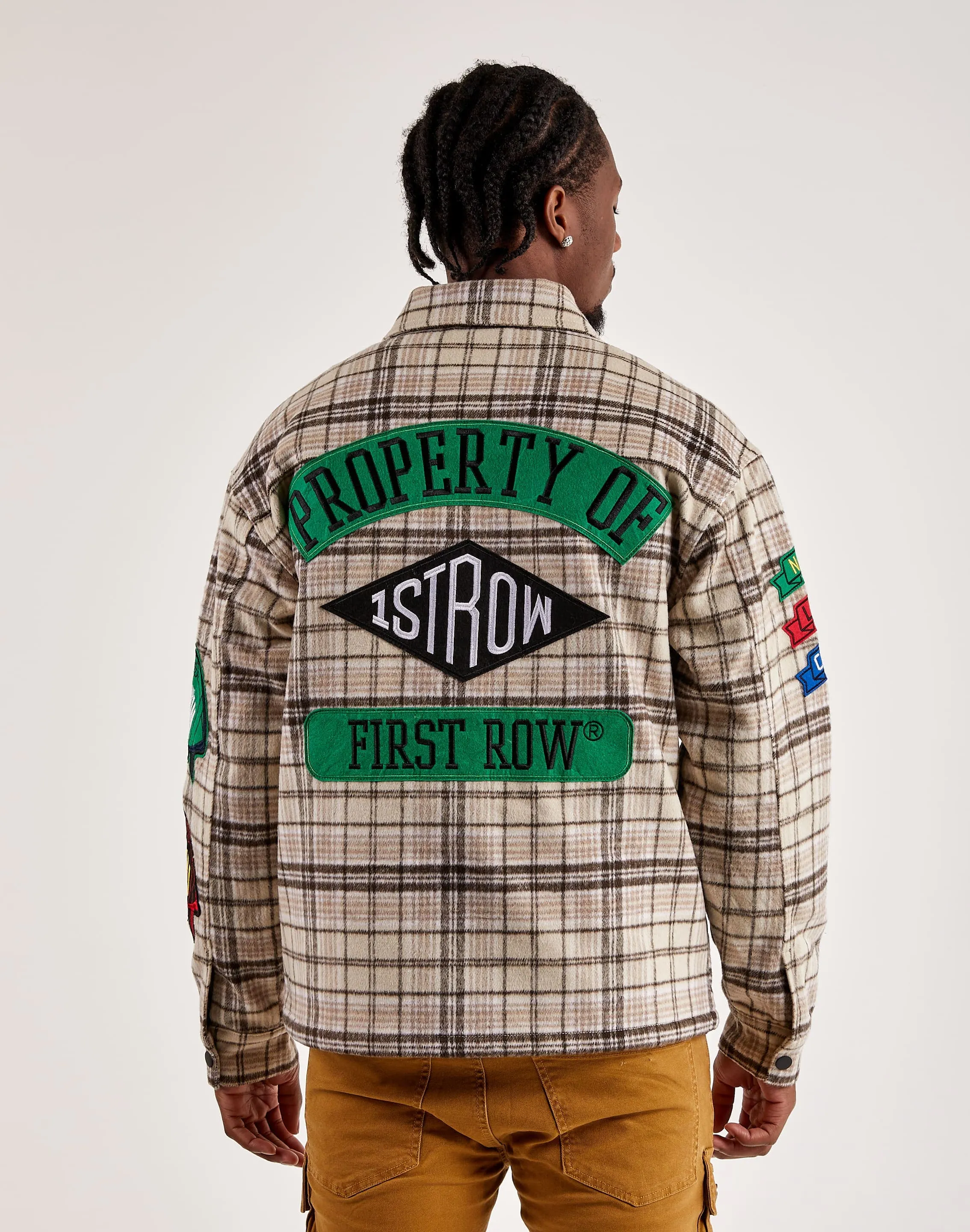 First Row Plaid Woven Moto Jacket