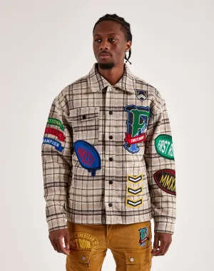 First Row Plaid Woven Moto Jacket