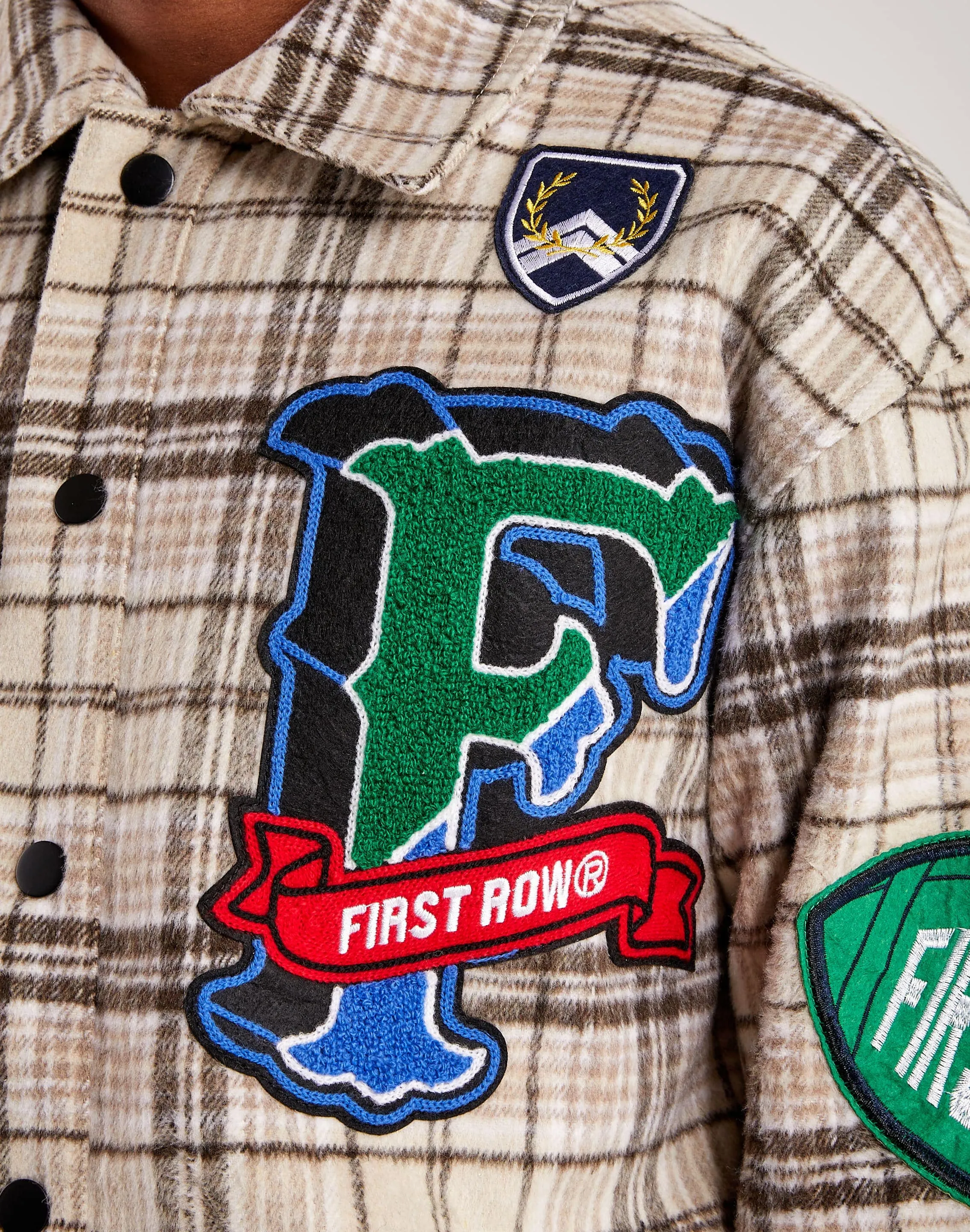 First Row Plaid Woven Moto Jacket