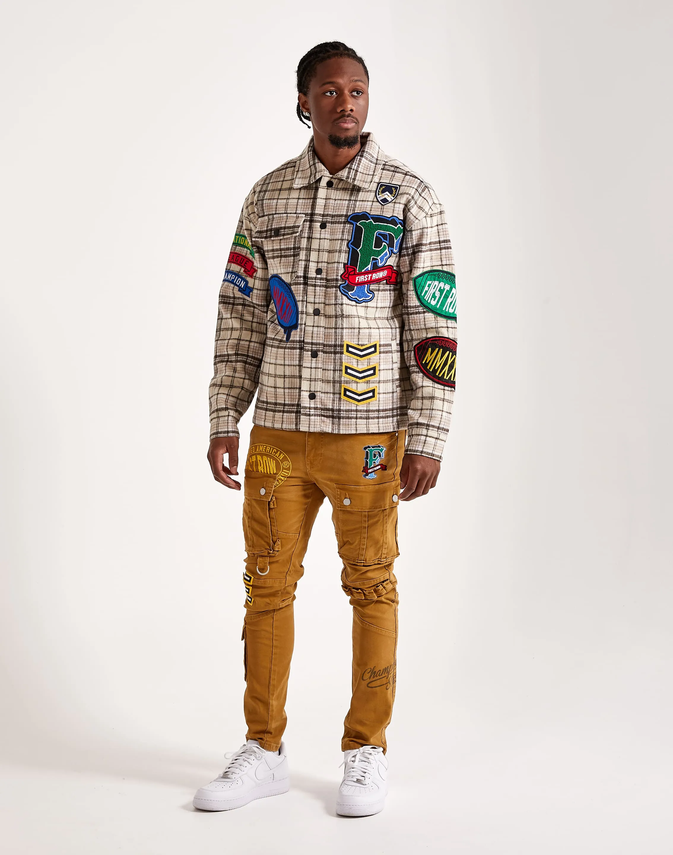 First Row Plaid Woven Moto Jacket
