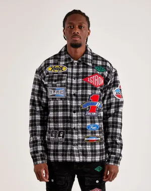 First Row Plaid Woven Moto Jacket